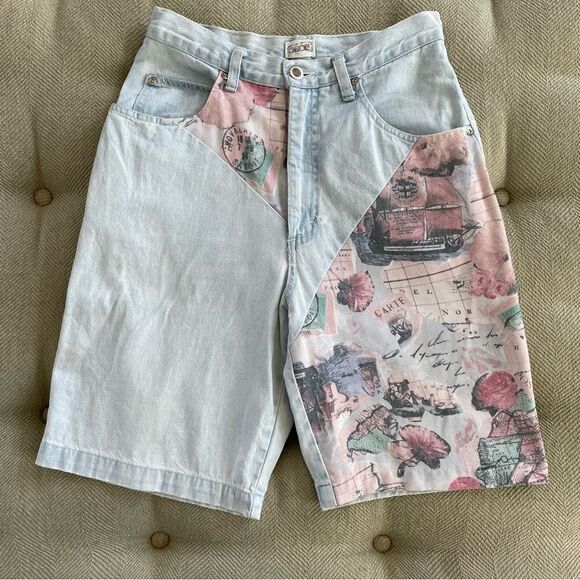 Vintage 80s Early 90s Cherokee High Rise Denim Jean Shorts 9 XS S 9” Inseam - Picture 1 of 12